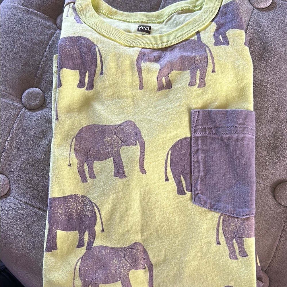 Tea Collection Yellow and Grey Elephant Tee